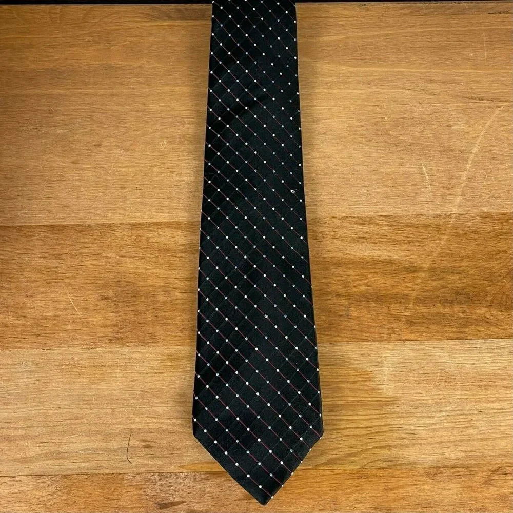 Geoffrey Beene Necktie Men's Classic Traditional Diamond Dotted Silk Black - Picture 2 of 6